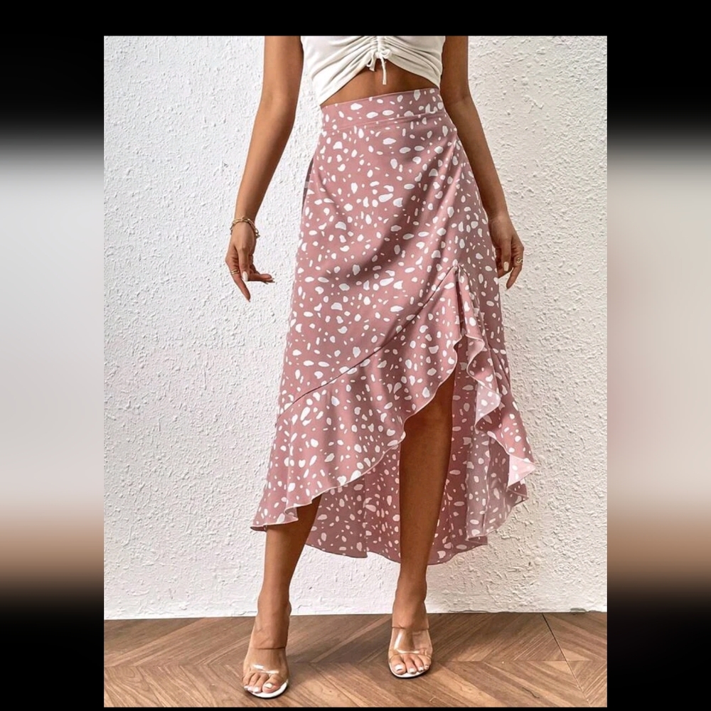 Pink Print Ruffle Hem Skirt - Picture 4 of 6